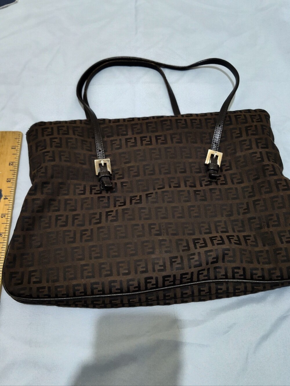 Fendi Zucchino Baguette Tote Black Moro Shoulder Bag - Picture 3 of 7